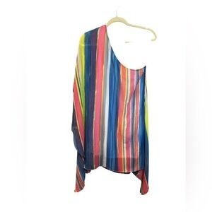 Karlie Chiffon Multi-Stripe On Shoulder Dress Size M